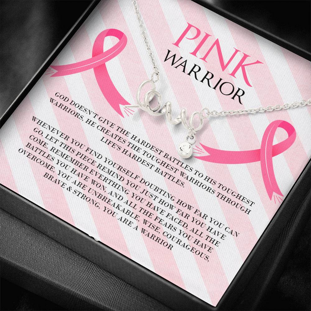 Breast Cancer Pink Warrior Love Necklace