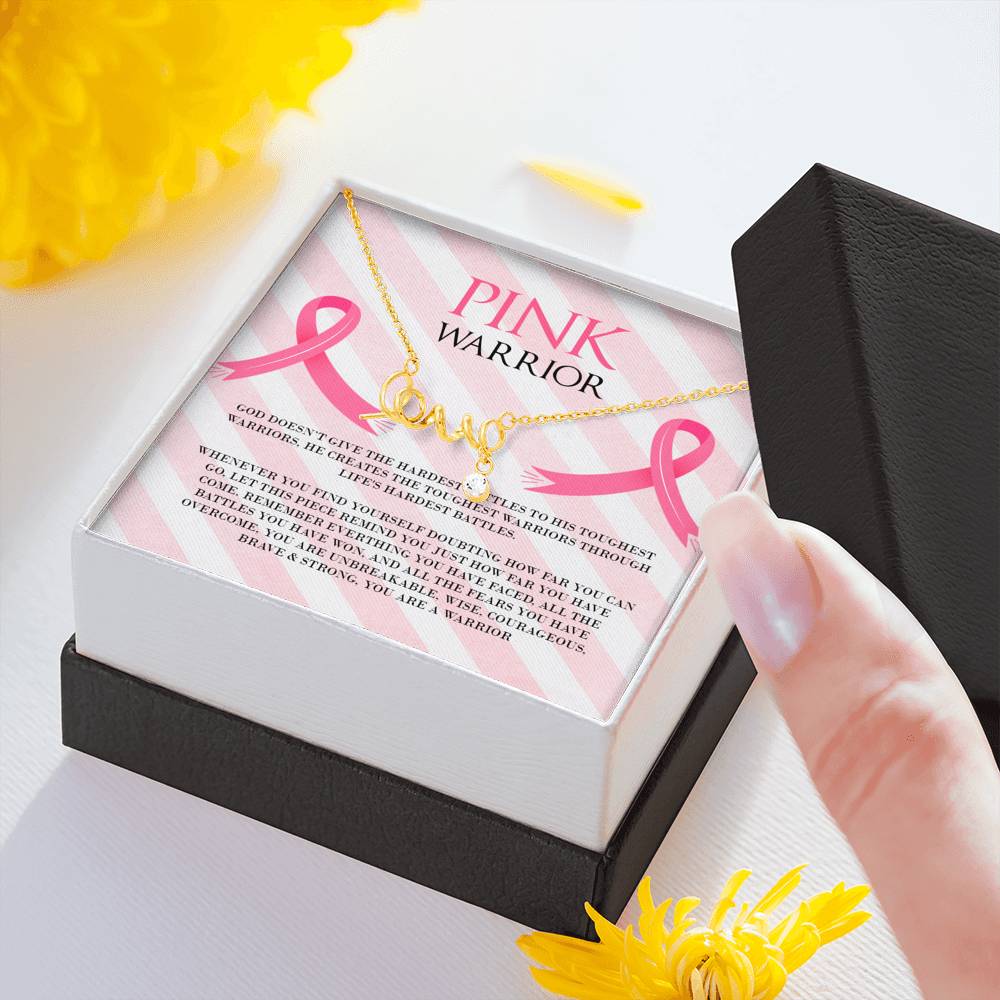 Breast Cancer Pink Warrior Love Necklace