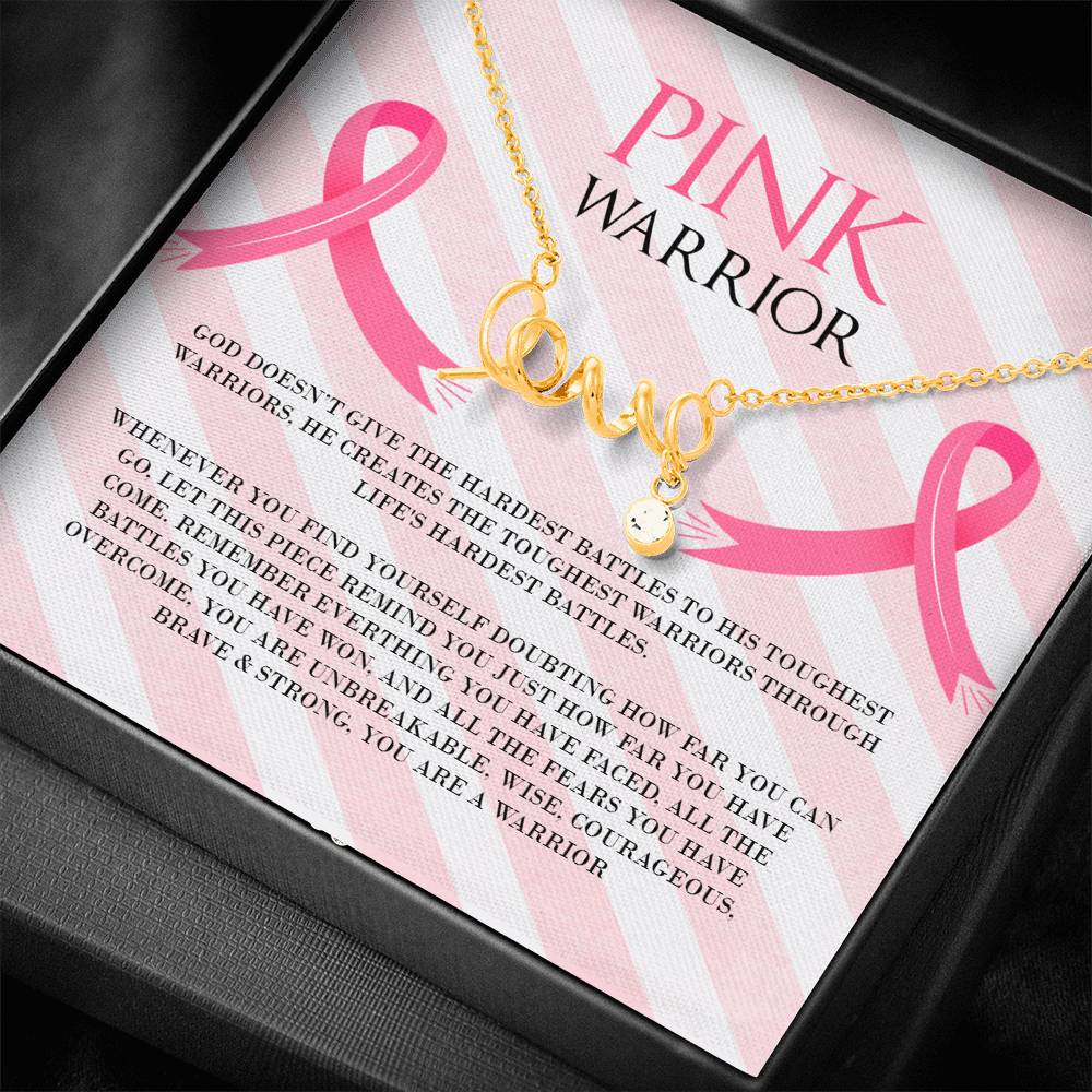 Breast Cancer Pink Warrior Love Necklace