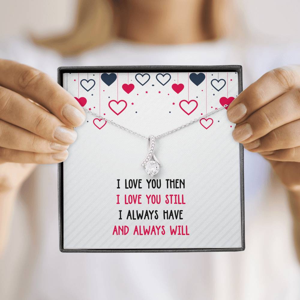 I Love You Then Ribbon Drop Pendant Necklace