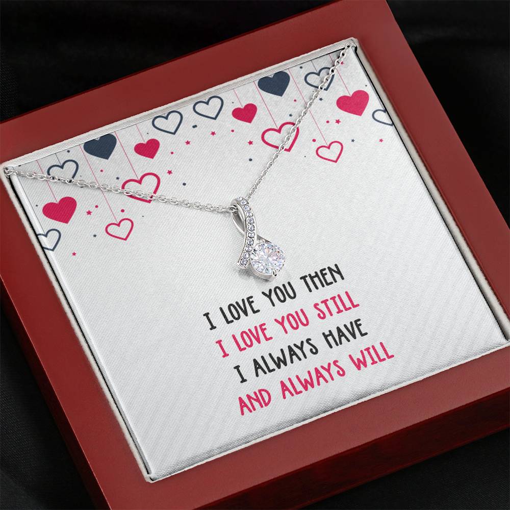 I Love You Then Ribbon Drop Pendant Necklace