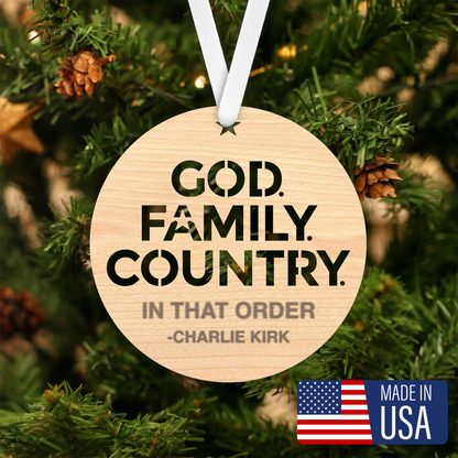 Honor & Light: “God, Family, Country” Charlie Kirk Tribute Ornament