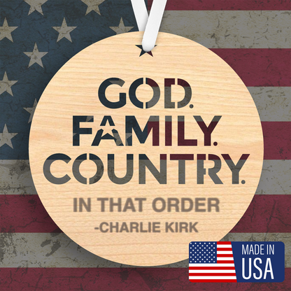 Honor & Light: “God, Family, Country” Charlie Kirk Tribute Ornament