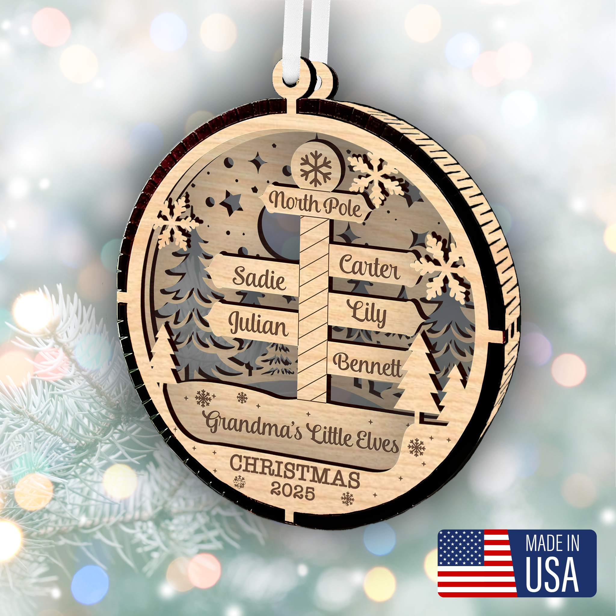 Grandmas Little Elves North Pole Ornament