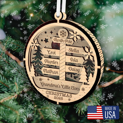 Grandmas Little Elves North Pole Ornament
