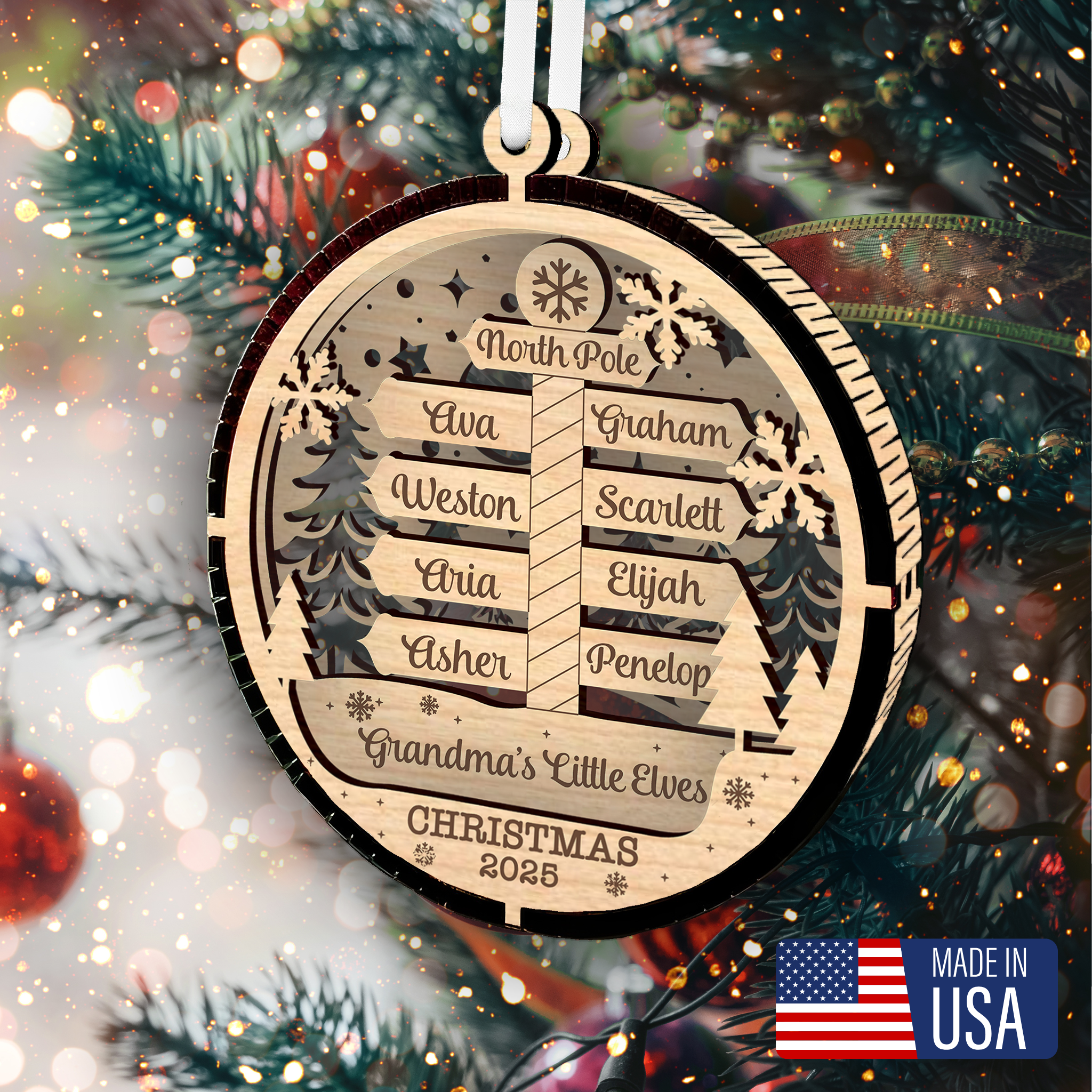 Grandmas Little Elves North Pole Ornament