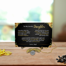 Load image into Gallery viewer, To My Lovely Daughter - Love Dad - Message Card Canvas With Sunflower Necklace - PRICE INCLUDES FREE SHIPPING