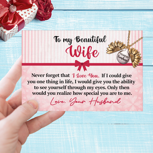 To My Beautiful Wife - Love Husband - Canvas Message Card With Sunflower Necklace - PRICE INCLUDES FREE SHIPPING