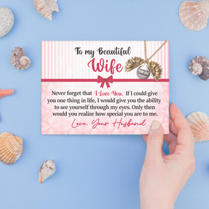To My Beautiful Wife - Love Husband - Canvas Message Card With Sunflower Necklace - PRICE INCLUDES FREE SHIPPING