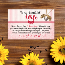 Load image into Gallery viewer, To My Beautiful Wife - Love Husband - Canvas Message Card With Sunflower Necklace - PRICE INCLUDES FREE SHIPPING