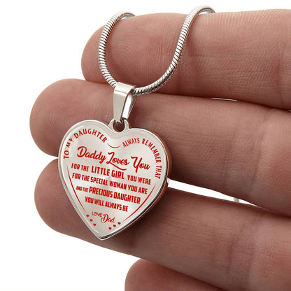 To My Daughter - Daddy Loves You Red - Heart Necklace - PRICE INCLUDES FREE SHIPPING