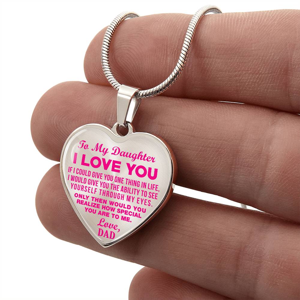 To My Daughter - I Love You Pink- Heart Necklace - PRICE INCLUDES FREE SHIPPING