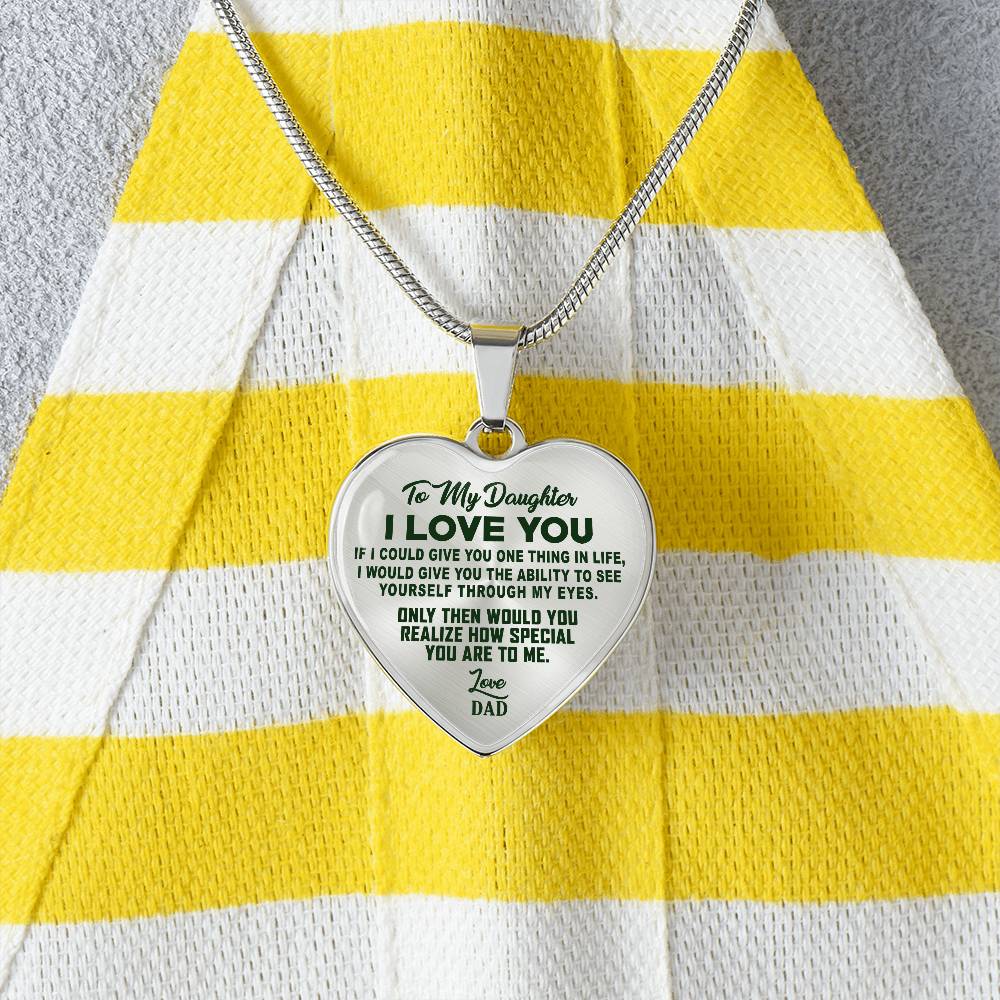 To My Daughter - I Love You Green - Heart Necklace - PRICE INCLUDES FREE SHIPPING