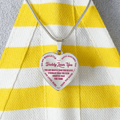 To My Daughter - Daddy Loves You Pink- Heart Necklace - PRICE INCLUDES FREE SHIPPING