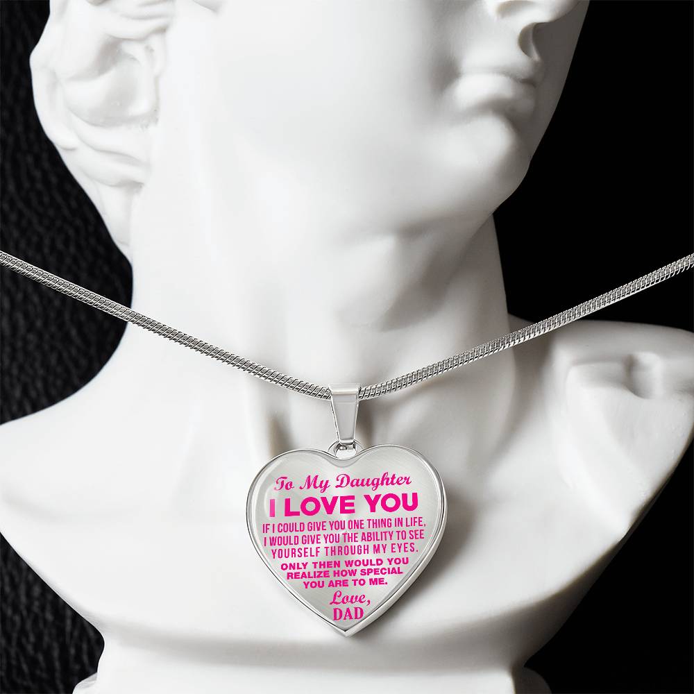 To My Daughter - I Love You Pink- Heart Necklace - PRICE INCLUDES FREE SHIPPING