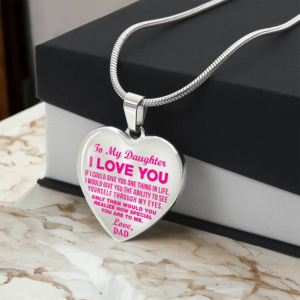 To My Daughter - I Love You Pink- Heart Necklace - PRICE INCLUDES FREE SHIPPING