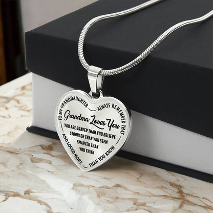 To My Granddaughter - Grandma Loves You - Heart Necklace - PRICE INCLUDES FREE SHIPPING