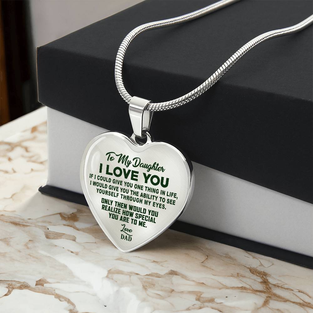 To My Daughter - I Love You Green - Heart Necklace - PRICE INCLUDES FREE SHIPPING