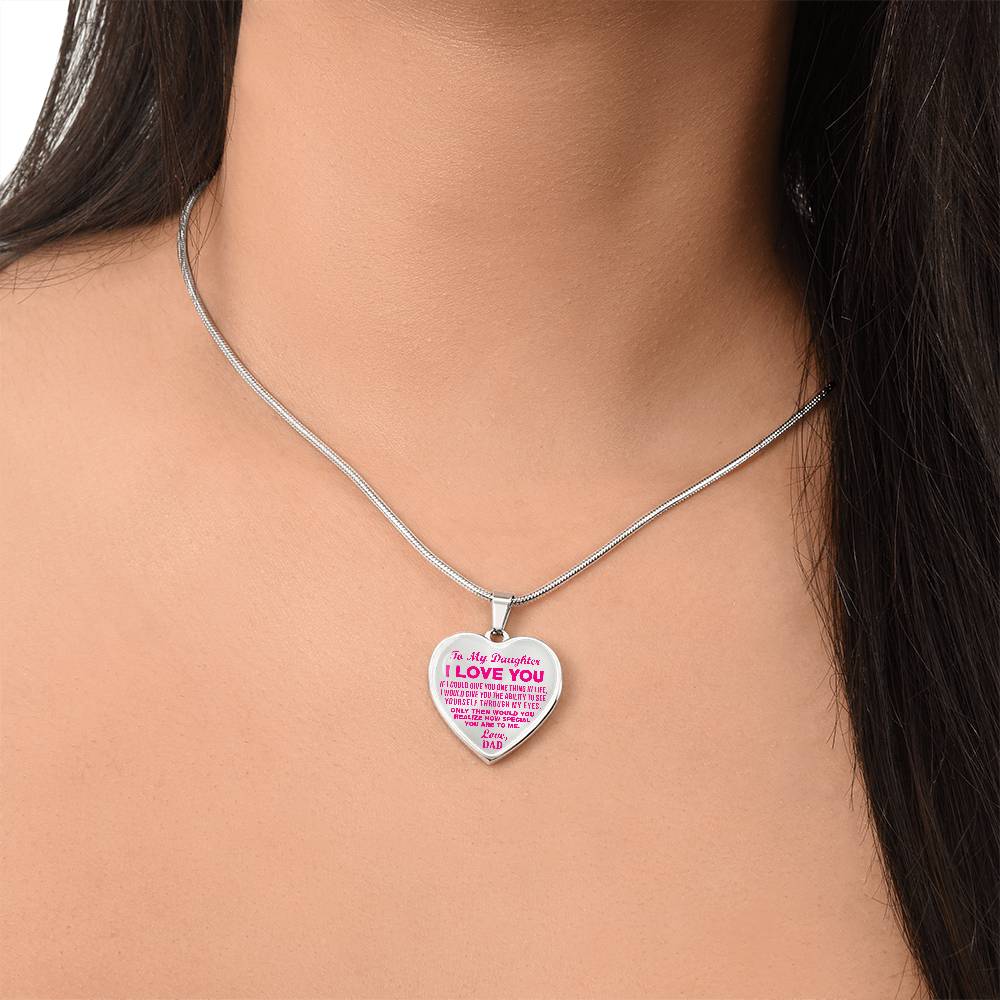 To My Daughter - I Love You Pink- Heart Necklace - PRICE INCLUDES FREE SHIPPING