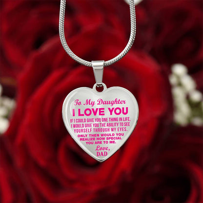 To My Daughter - I Love You Pink- Heart Necklace - PRICE INCLUDES FREE SHIPPING