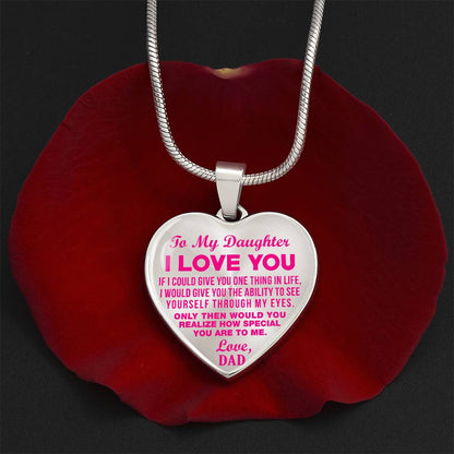 To My Daughter - I Love You Pink- Heart Necklace - PRICE INCLUDES FREE SHIPPING