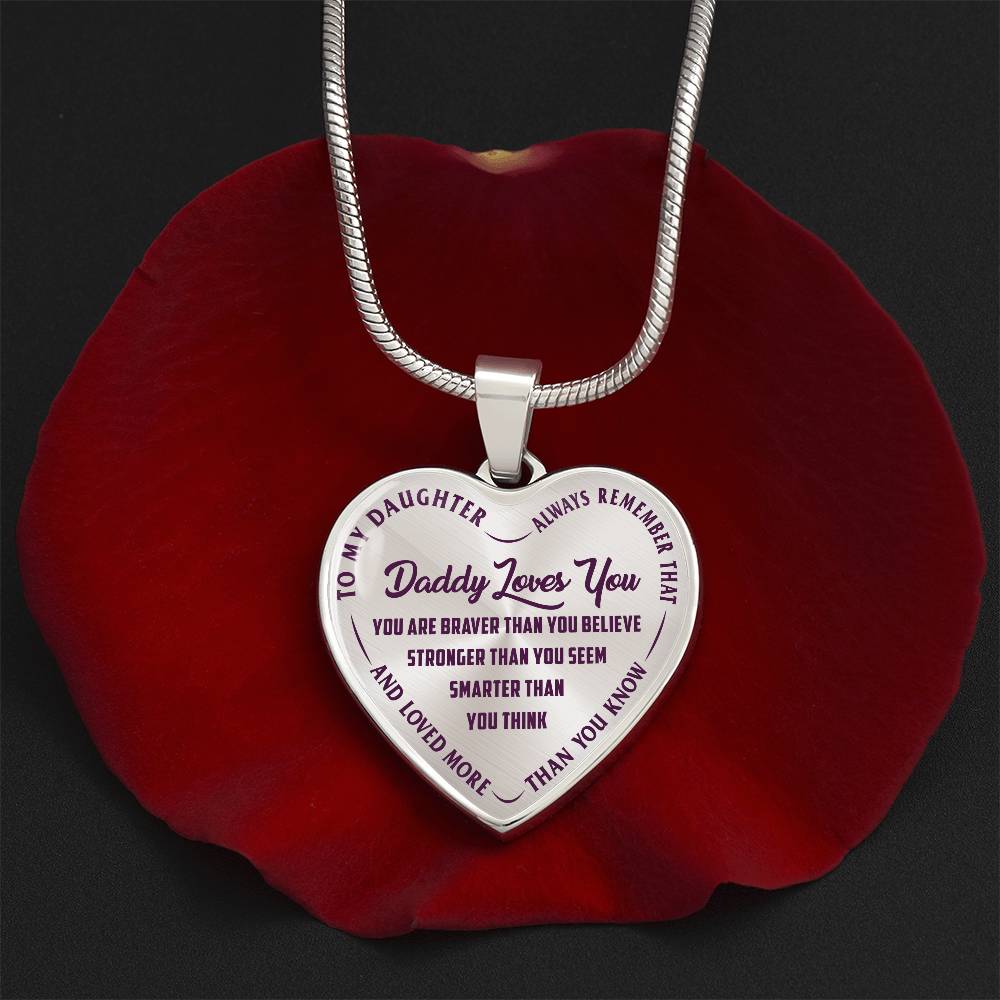 To My Daughter - Daddy Loves You Purple- Heart Necklace - PRICE INCLUDES FREE SHIPPING