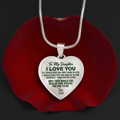 To My Daughter - I Love You Green - Heart Necklace - PRICE INCLUDES FREE SHIPPING