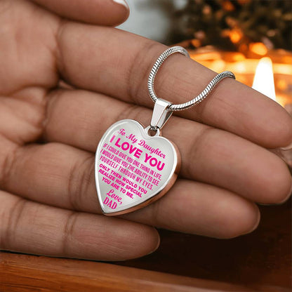 To My Daughter - I Love You Pink- Heart Necklace - PRICE INCLUDES FREE SHIPPING