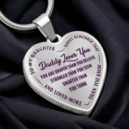 To My Daughter - Daddy Loves You Purple- Heart Necklace - PRICE INCLUDES FREE SHIPPING