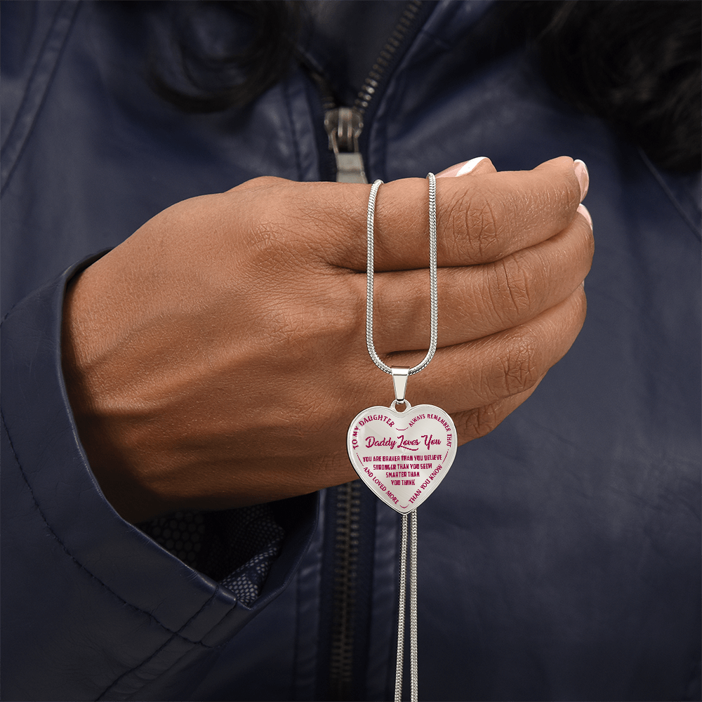 To My Daughter - Daddy Loves You Pink- Heart Necklace - PRICE INCLUDES FREE SHIPPING