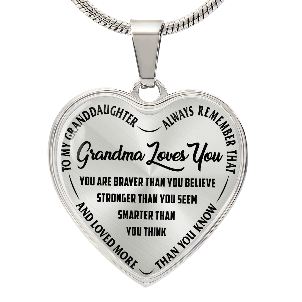 To My Granddaughter - Grandma Loves You - Heart Necklace - PRICE INCLUDES FREE SHIPPING