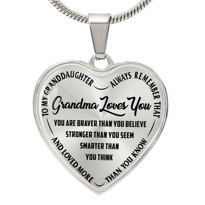 To My Granddaughter - Grandma Loves You - Heart Necklace - PRICE INCLUDES FREE SHIPPING