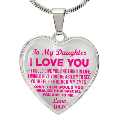 To My Daughter - I Love You Pink- Heart Necklace - PRICE INCLUDES FREE SHIPPING
