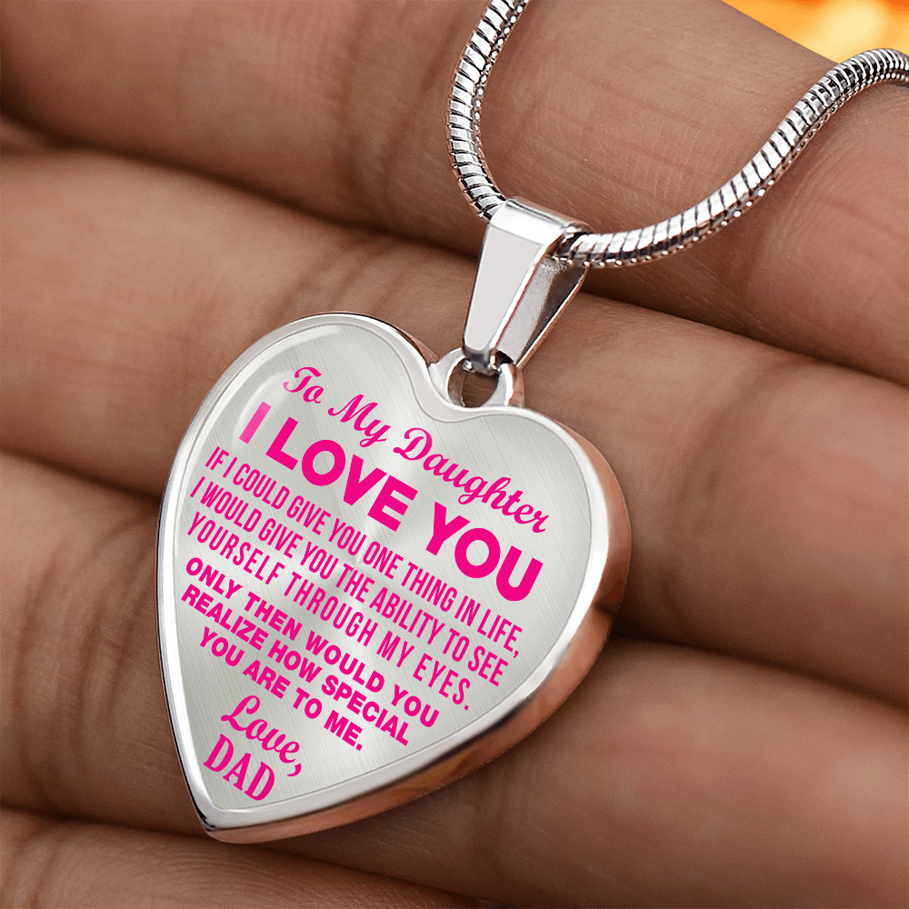 To My Daughter - I Love You Pink- Heart Necklace - PRICE INCLUDES FREE SHIPPING