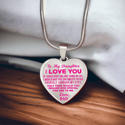 To My Daughter - I Love You Pink- Heart Necklace - PRICE INCLUDES FREE SHIPPING