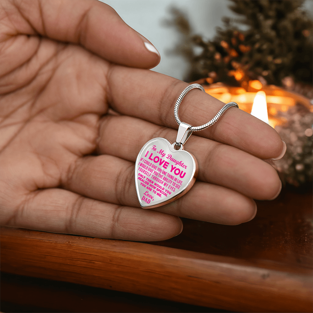 To My Daughter - I Love You Pink- Heart Necklace - PRICE INCLUDES FREE SHIPPING