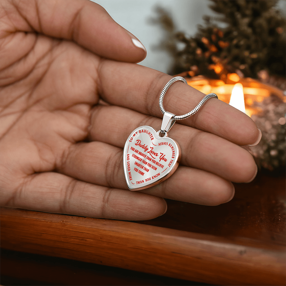 To My Daughter - Daddy Loves You Red - Heart Necklace - PRICE INCLUDES FREE SHIPPING
