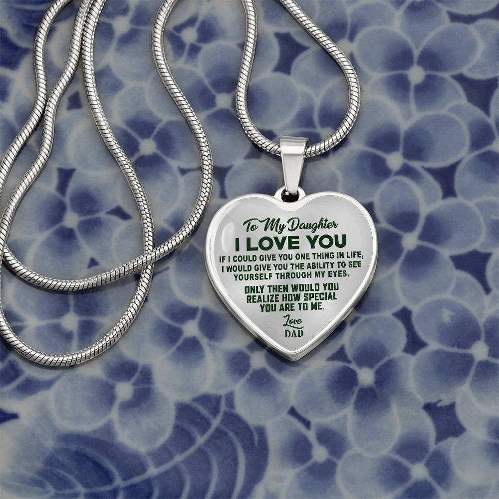 To My Daughter - I Love You Green - Heart Necklace - PRICE INCLUDES FREE SHIPPING
