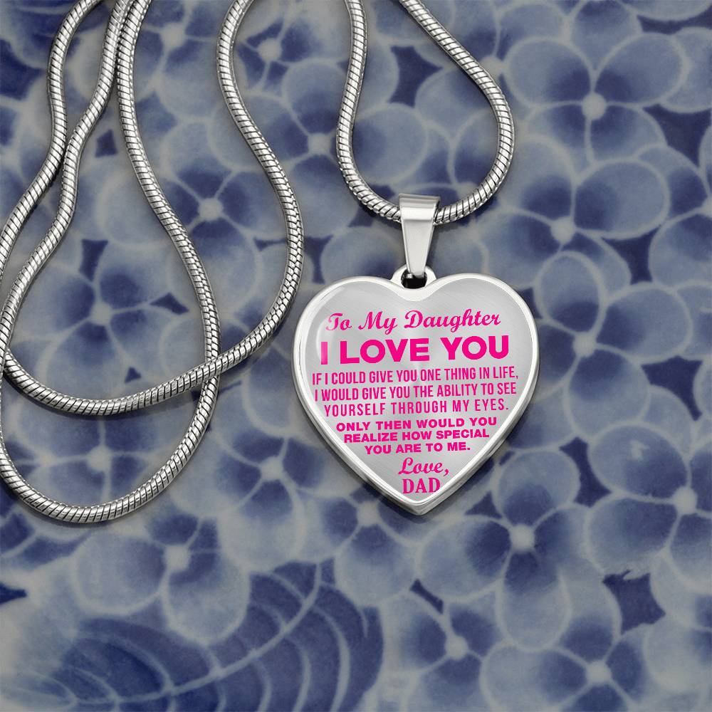 To My Daughter - I Love You Pink- Heart Necklace - PRICE INCLUDES FREE SHIPPING
