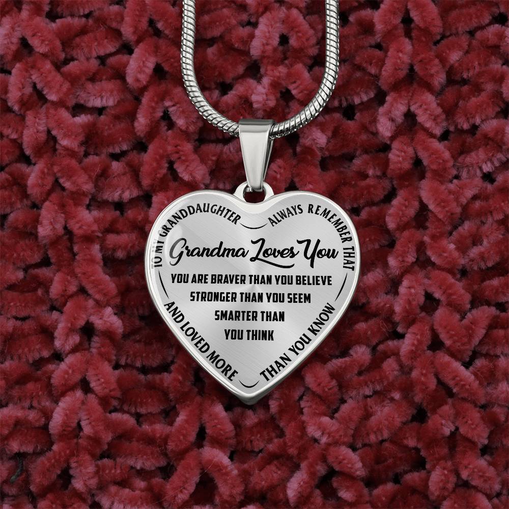 To My Granddaughter - Grandma Loves You - Heart Necklace - PRICE INCLUDES FREE SHIPPING