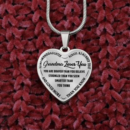 To My Granddaughter - Grandma Loves You - Heart Necklace - PRICE INCLUDES FREE SHIPPING
