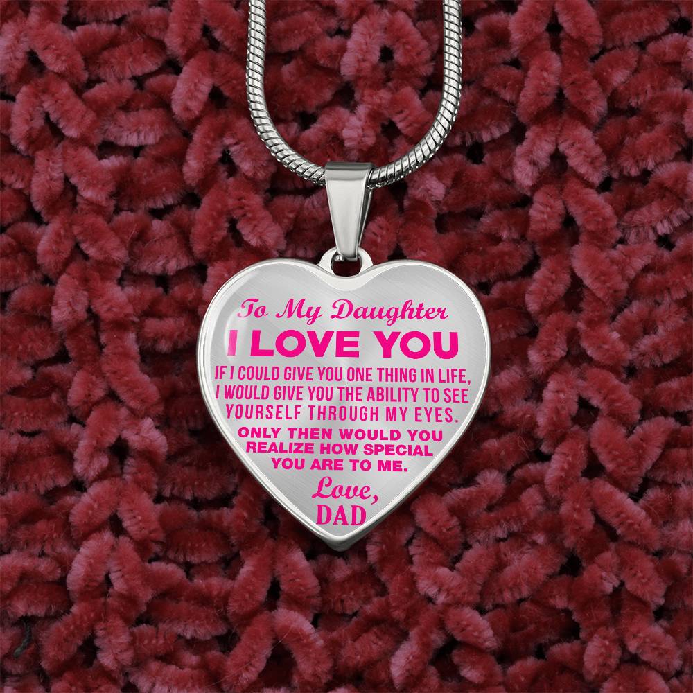To My Daughter - I Love You Pink- Heart Necklace - PRICE INCLUDES FREE SHIPPING
