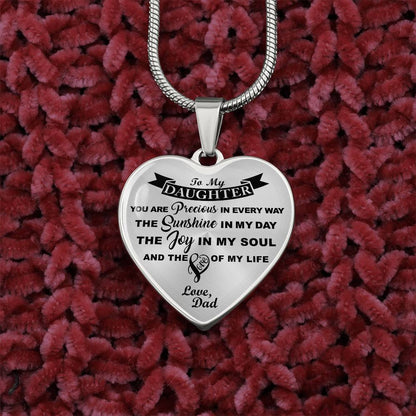 To My Daughter - You Are Precious - Heart Necklace - PRICE INCLUDES FREE SHIPPING