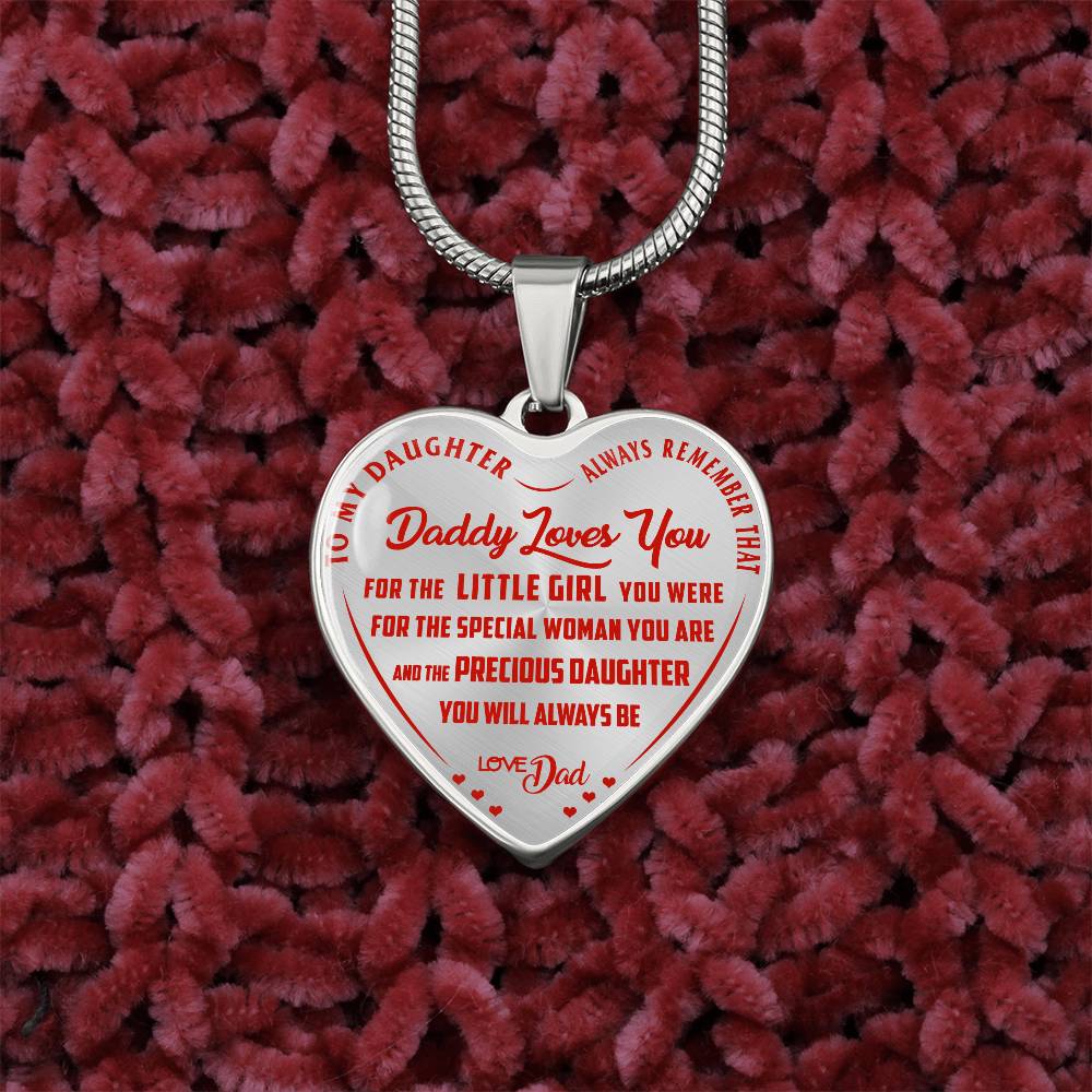 To My Daughter - Daddy Loves You Red - Heart Necklace - PRICE INCLUDES FREE SHIPPING
