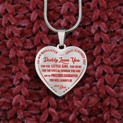 To My Daughter - Daddy Loves You Red - Heart Necklace - PRICE INCLUDES FREE SHIPPING