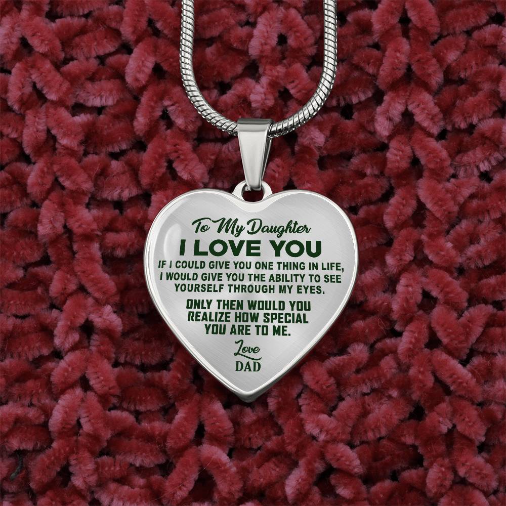 To My Daughter - I Love You Green - Heart Necklace - PRICE INCLUDES FREE SHIPPING