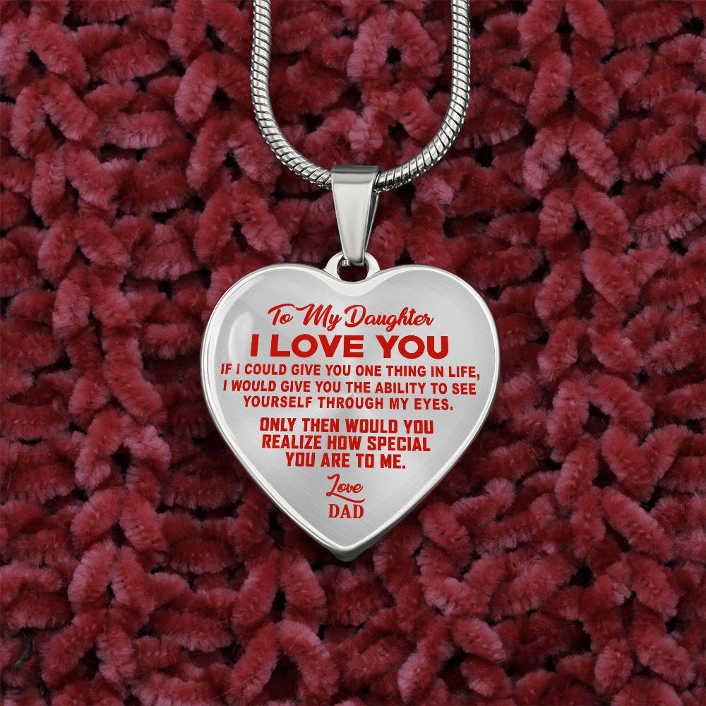 To My Daughter - I Love You Red- Heart Necklace - PRICE INCLUDES FREE SHIPPING