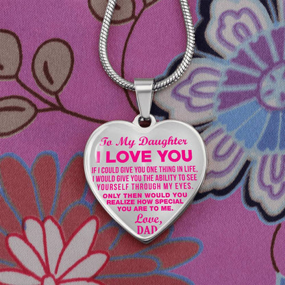 To My Daughter - I Love You Pink- Heart Necklace - PRICE INCLUDES FREE SHIPPING