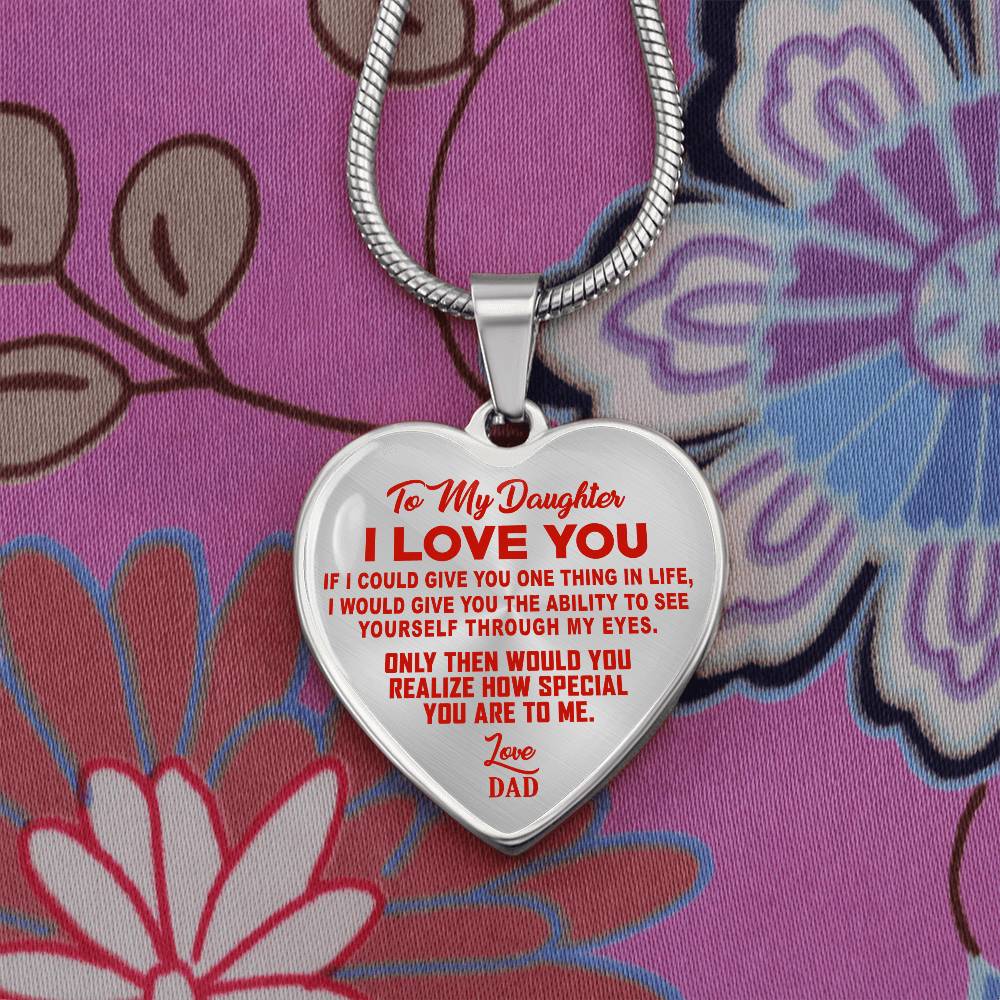 To My Daughter - I Love You Red- Heart Necklace - PRICE INCLUDES FREE SHIPPING