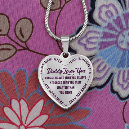To My Daughter - Daddy Loves You Purple- Heart Necklace - PRICE INCLUDES FREE SHIPPING